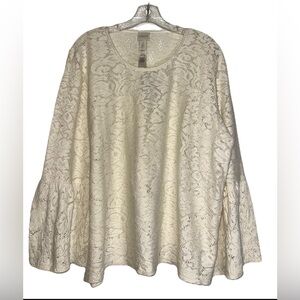 Chico's Ecru Laura Lace Top Women’s Size 3/XL (16) Ivory Elegant Bell Sleeve NWT